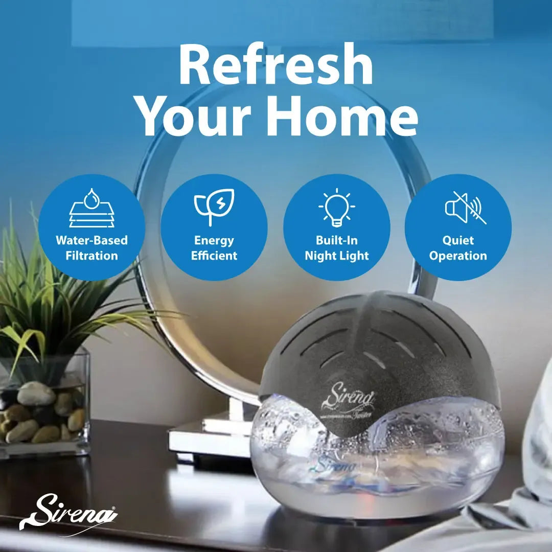 Black Air Purifier Water Filter Air Cleaner with Essential Oil Aromatizer & LED Night Light