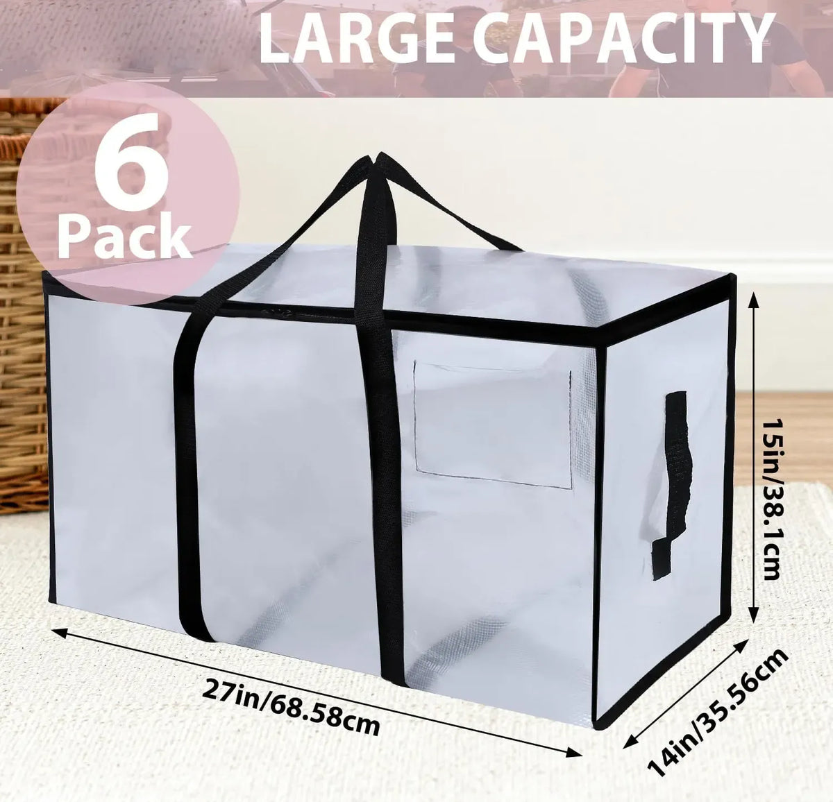 6-Pack Moving & Storage Bags – Collapsible Zippered Organizers with Handles