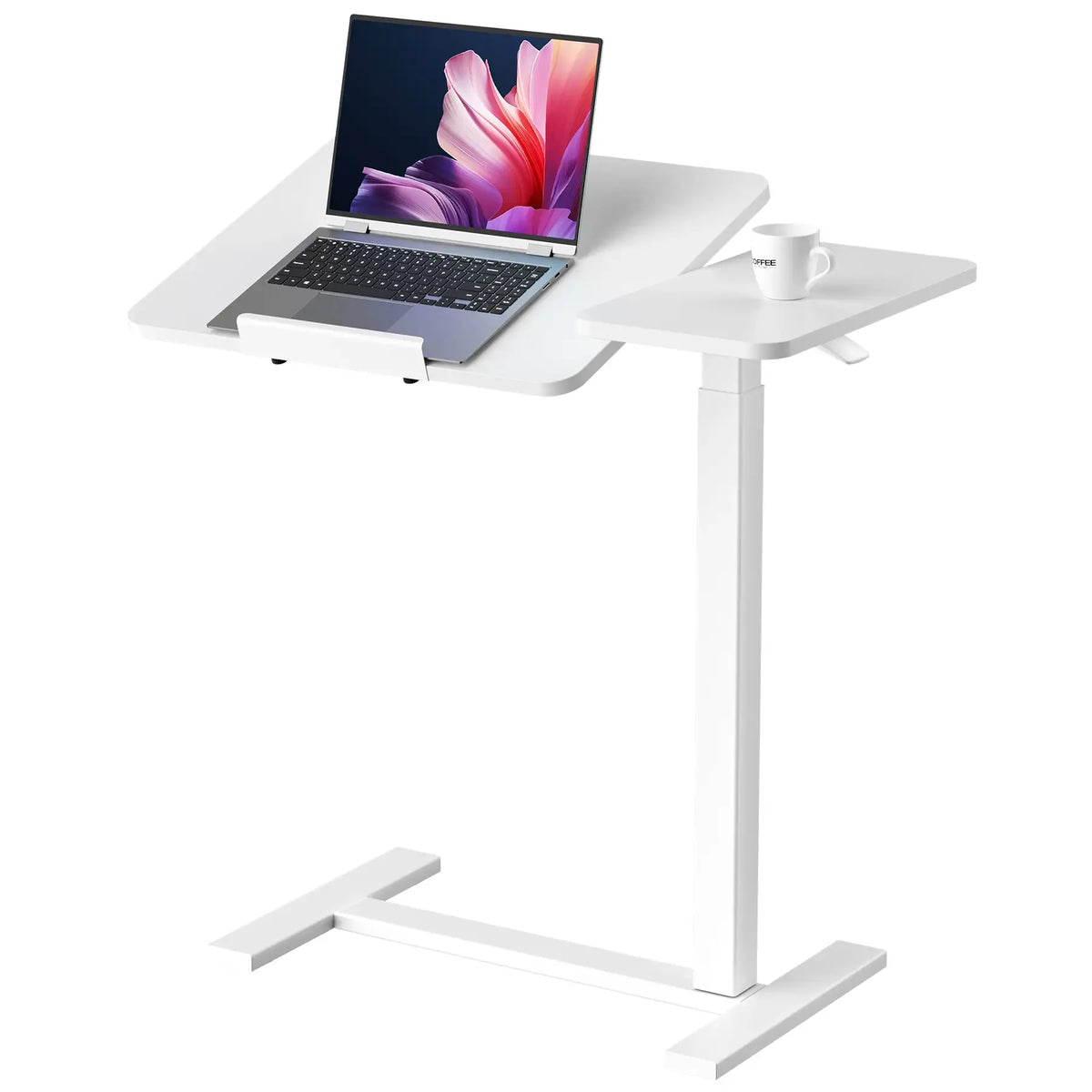 Adjustable Overbed Table with Wheels – Tilting Laptop Desk for Bed, One-Hand Gas Lift 29.5″–43.3″