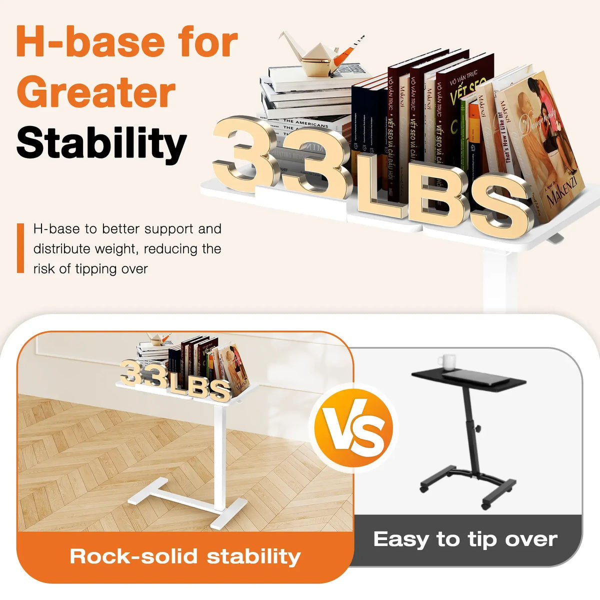 Adjustable Overbed Table with Wheels – Tilting Laptop Desk for Bed, One-Hand Gas Lift 29.5″–43.3″