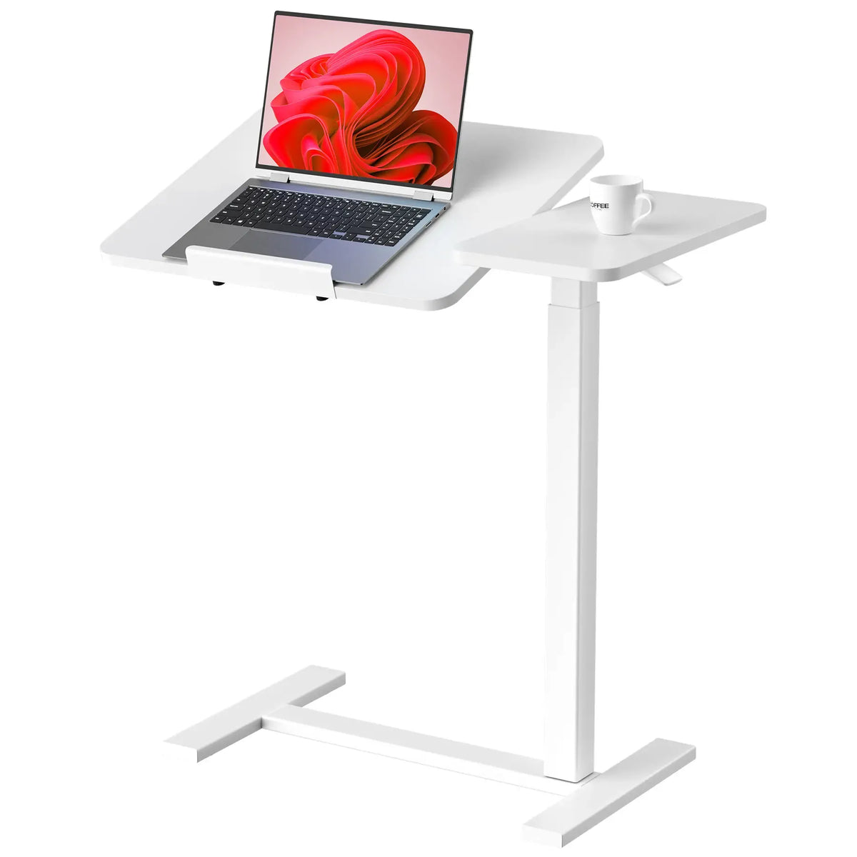 Adjustable Overbed Table with Wheels – Tilting Laptop Desk for Bed, One-Hand Gas Lift 29.5″–43.3″