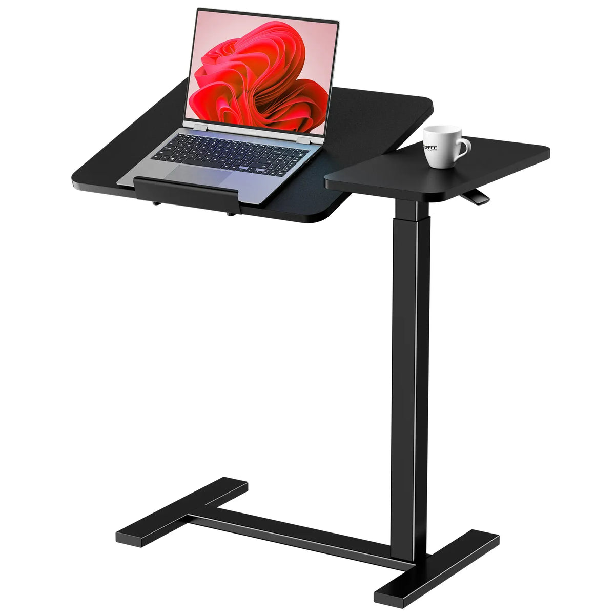 Adjustable Overbed Table with Wheels – Tilting Laptop Desk for Bed, One-Hand Gas Lift 29.5″–43.3″