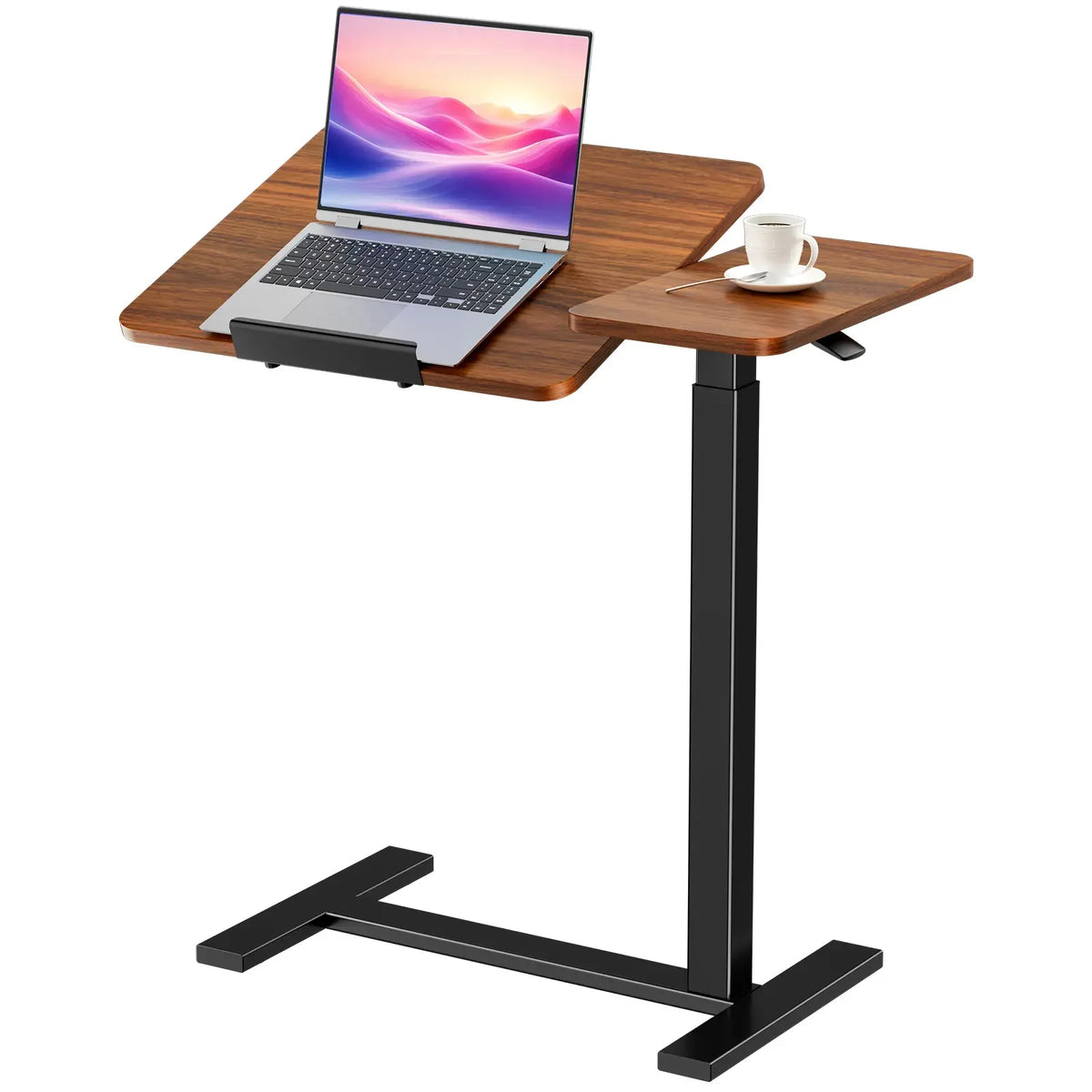 Adjustable Overbed Table with Wheels – Tilting Laptop Desk for Bed, One-Hand Gas Lift 29.5″–43.3″