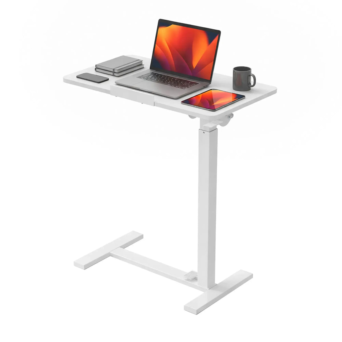Adjustable Overbed Table with Wheels – Tilting Laptop Desk for Bed, One-Hand Gas Lift 29.5″–43.3″