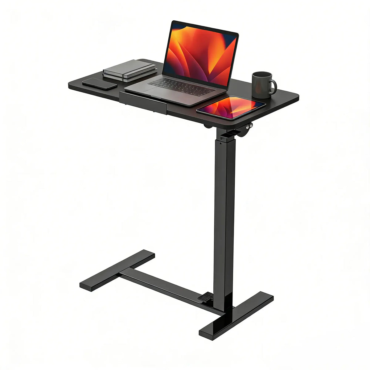 Adjustable Overbed Table with Wheels – Tilting Laptop Desk for Bed, One-Hand Gas Lift 29.5″–43.3″
