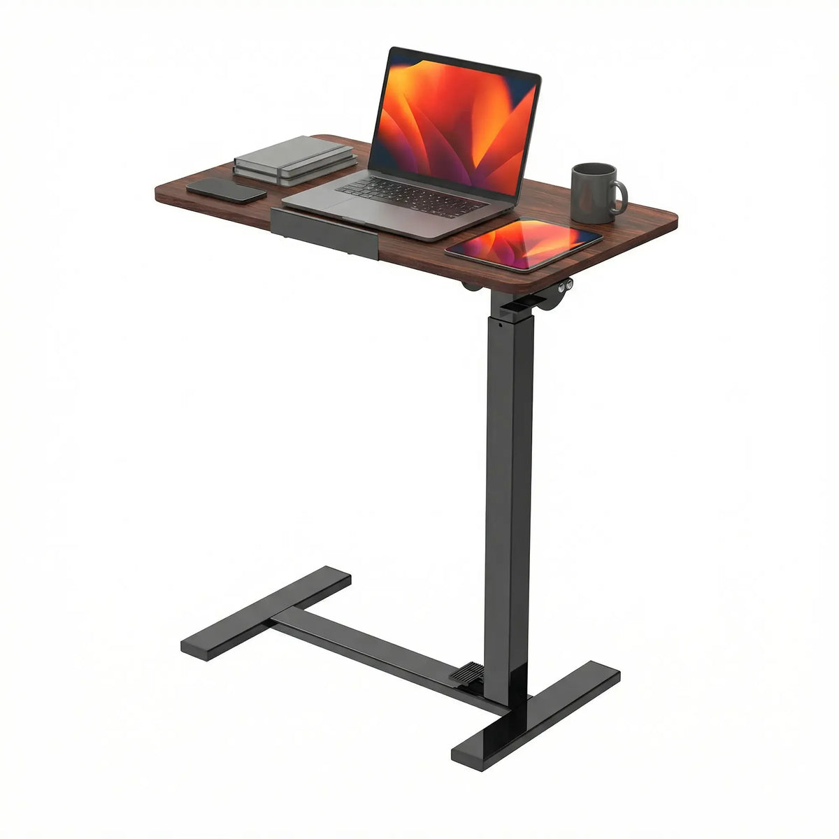 Adjustable Overbed Table with Wheels – Tilting Laptop Desk for Bed, One-Hand Gas Lift 29.5″–43.3″
