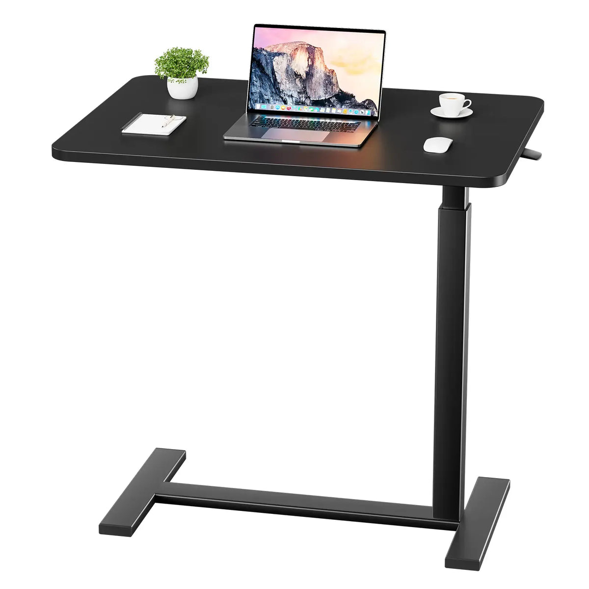 Adjustable Overbed Table with Wheels – Tilting Laptop Desk for Bed, One-Hand Gas Lift 29.5″–43.3″