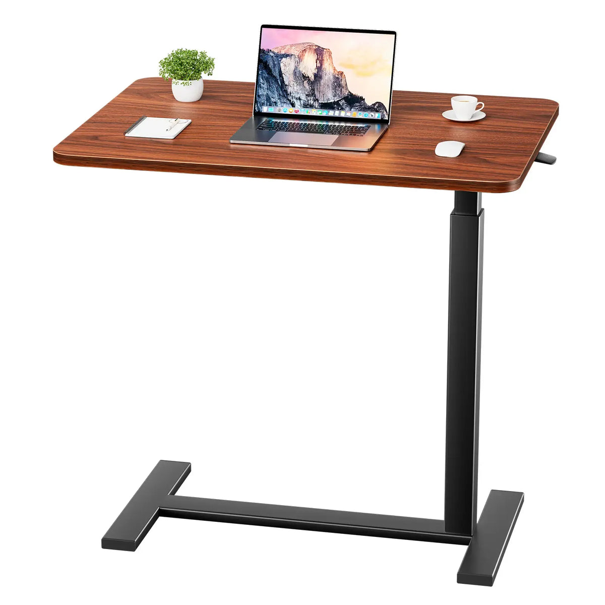 Adjustable Overbed Table with Wheels – Tilting Laptop Desk for Bed, One-Hand Gas Lift 29.5″–43.3″