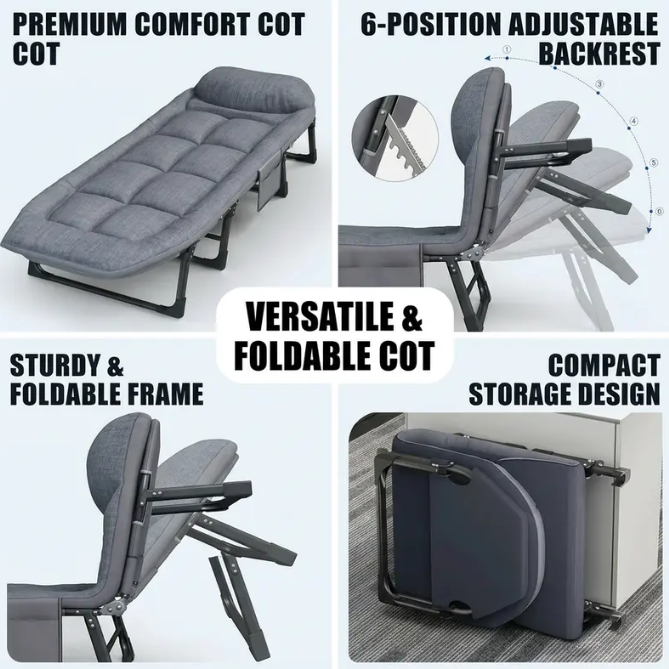 Portable Folding Lounge Bed – 6 Adjustable Positions for Personalized Comfort