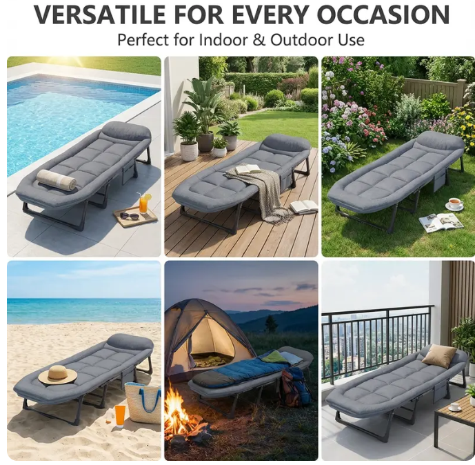 Portable Folding Lounge Bed – 6 Adjustable Positions for Personalized Comfort